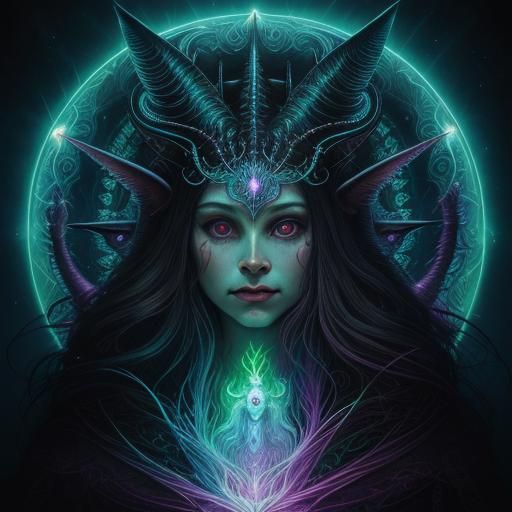 Mythical Beasts Portrait in Bioluminescent Hyperrealism