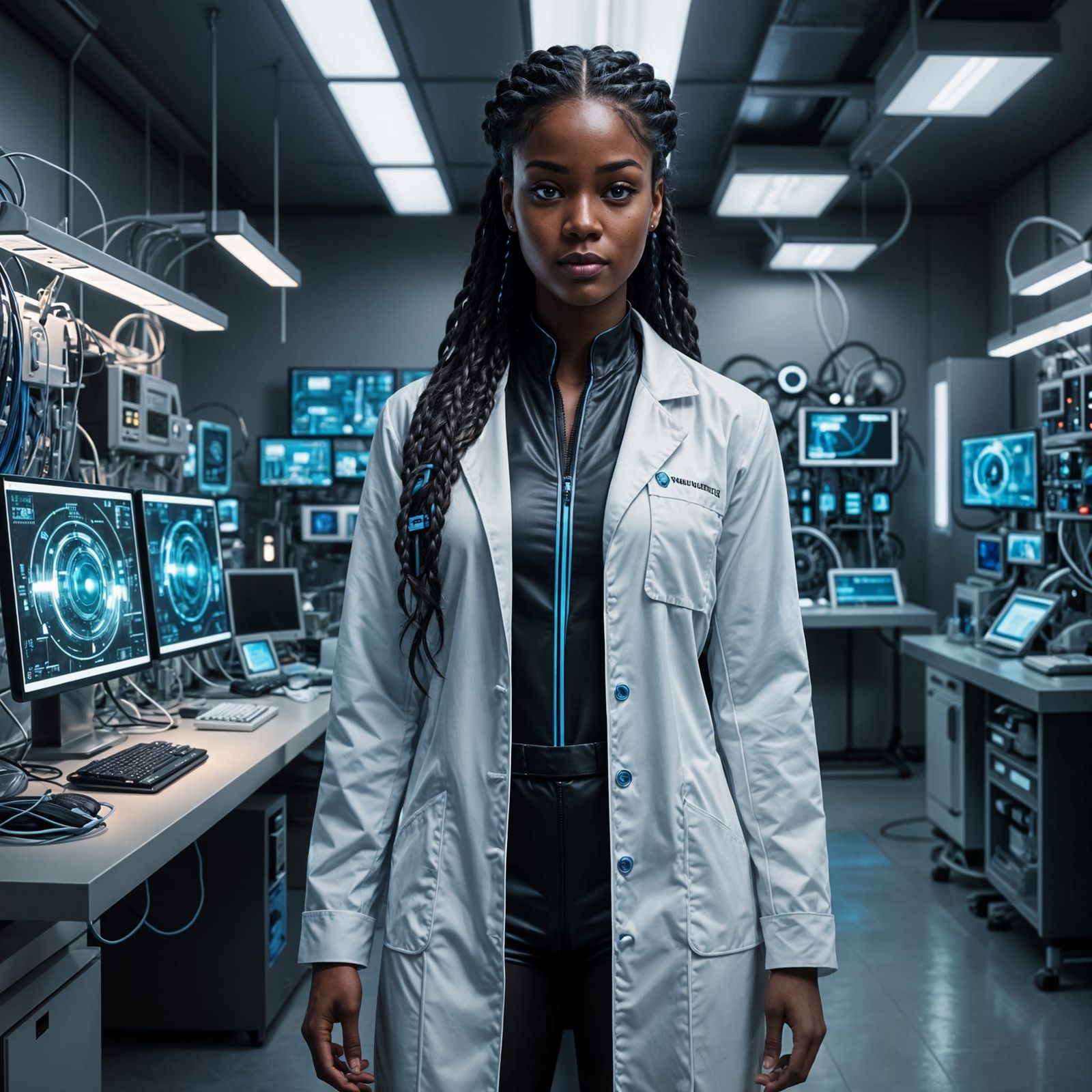 Futuristic Lab Portrait of Woman with Braids
