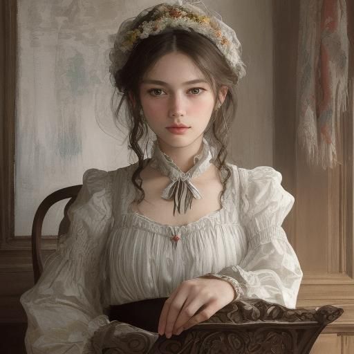 Elegant Portrait of a Young Lady, Impressionist Style