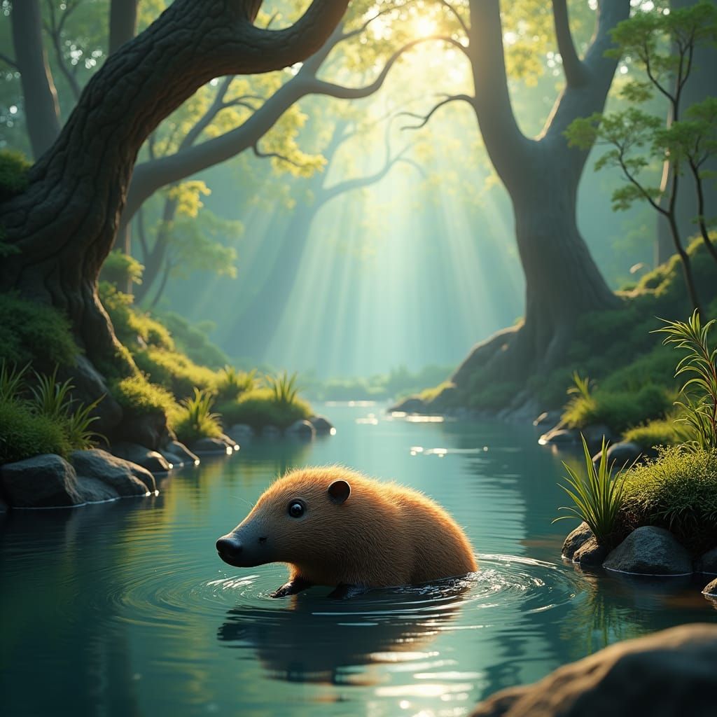 Enchanting Platypus in Tasmanian Stream: A Matte Painting