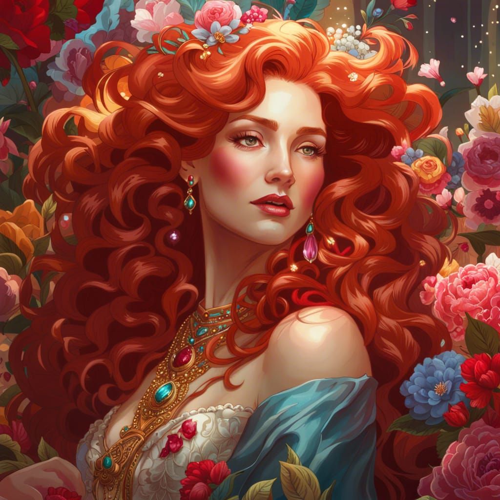 Rococo Lady with Flowers and Gems Portrait