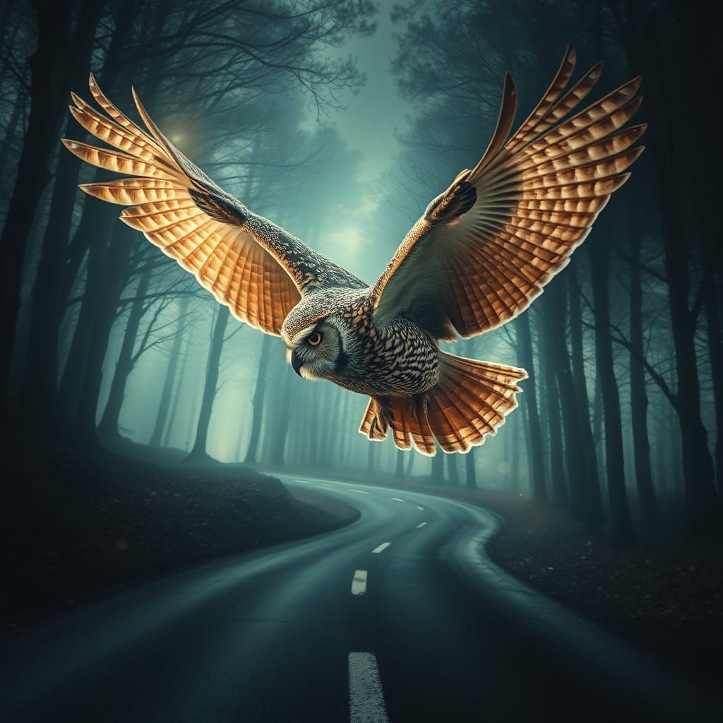 Majestic Owl in Flight: Ethereal Double Exposure