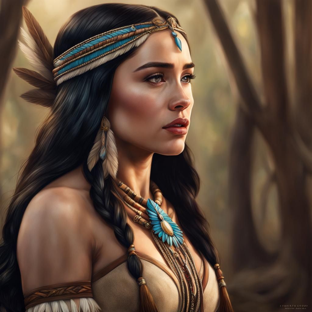 Hyperrealistic Emilia Clarke as Pocahontas
