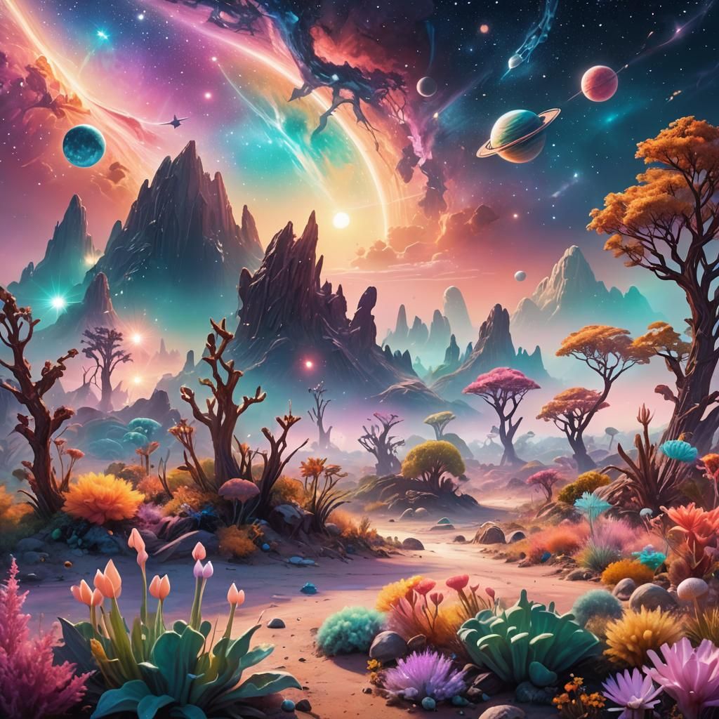 Exotic Fauna on a Vibrant Alien Planet