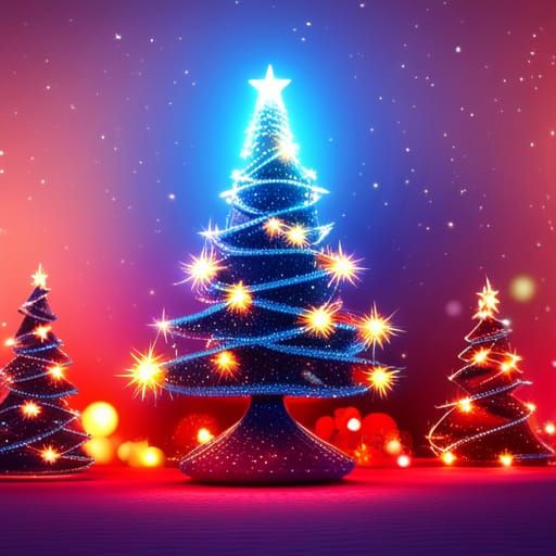 Magical sparkling magical Christmas tree in a winter snow Christmas city 2