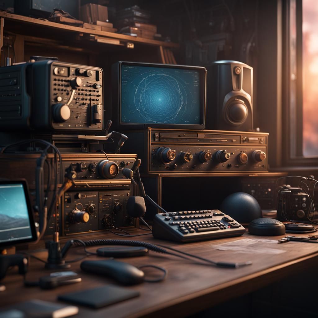 HF Amateur Radio on Desk in Detailed Matte Painting