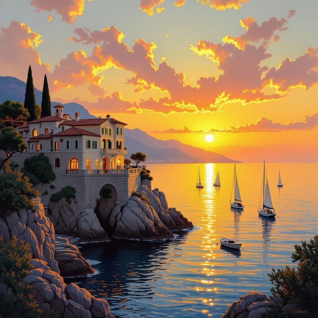 Italian Coastal Home at Golden Hour Sunset