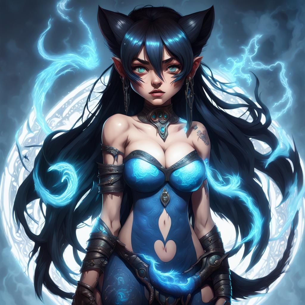 Enraged Beast Girl with Magic Power: Dark Fantasy Art