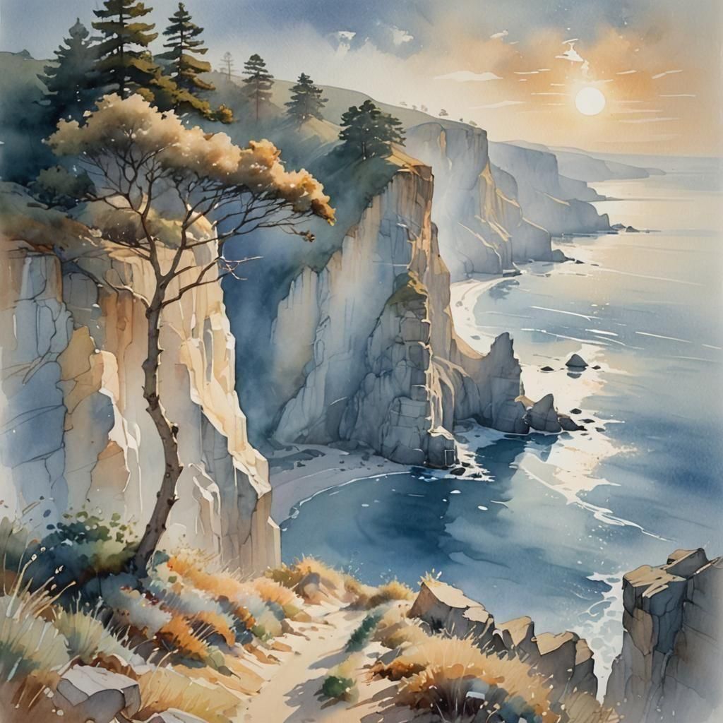 Watercolor Cliffs: A Coastal Masterpiece