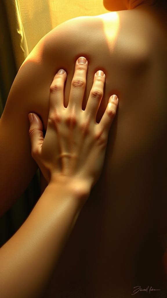 Intimate Moment of Human Connection in Warm Golden Light