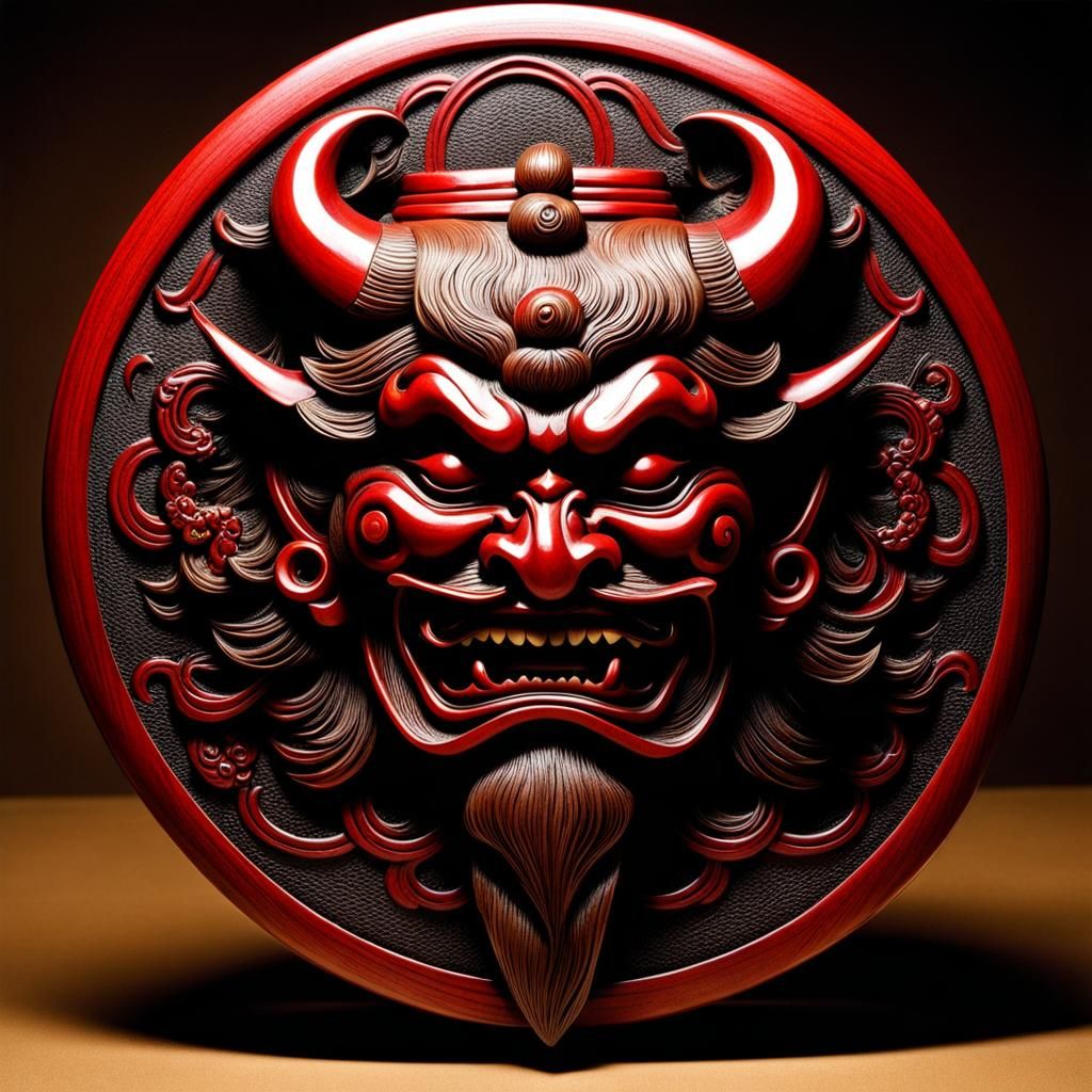 Sheridan Style Carving of Demon Samurai Mask