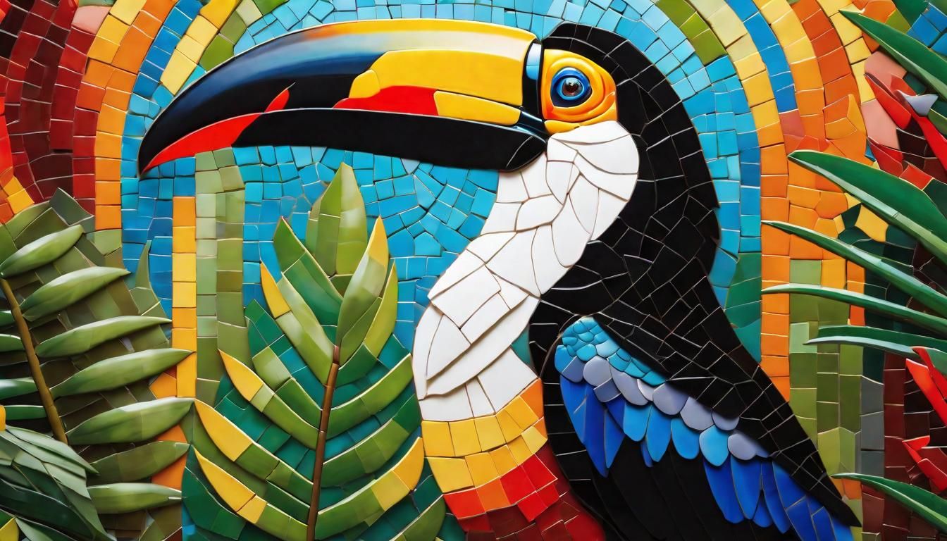 Colorful Toucan Mosaic in Jungle Setting