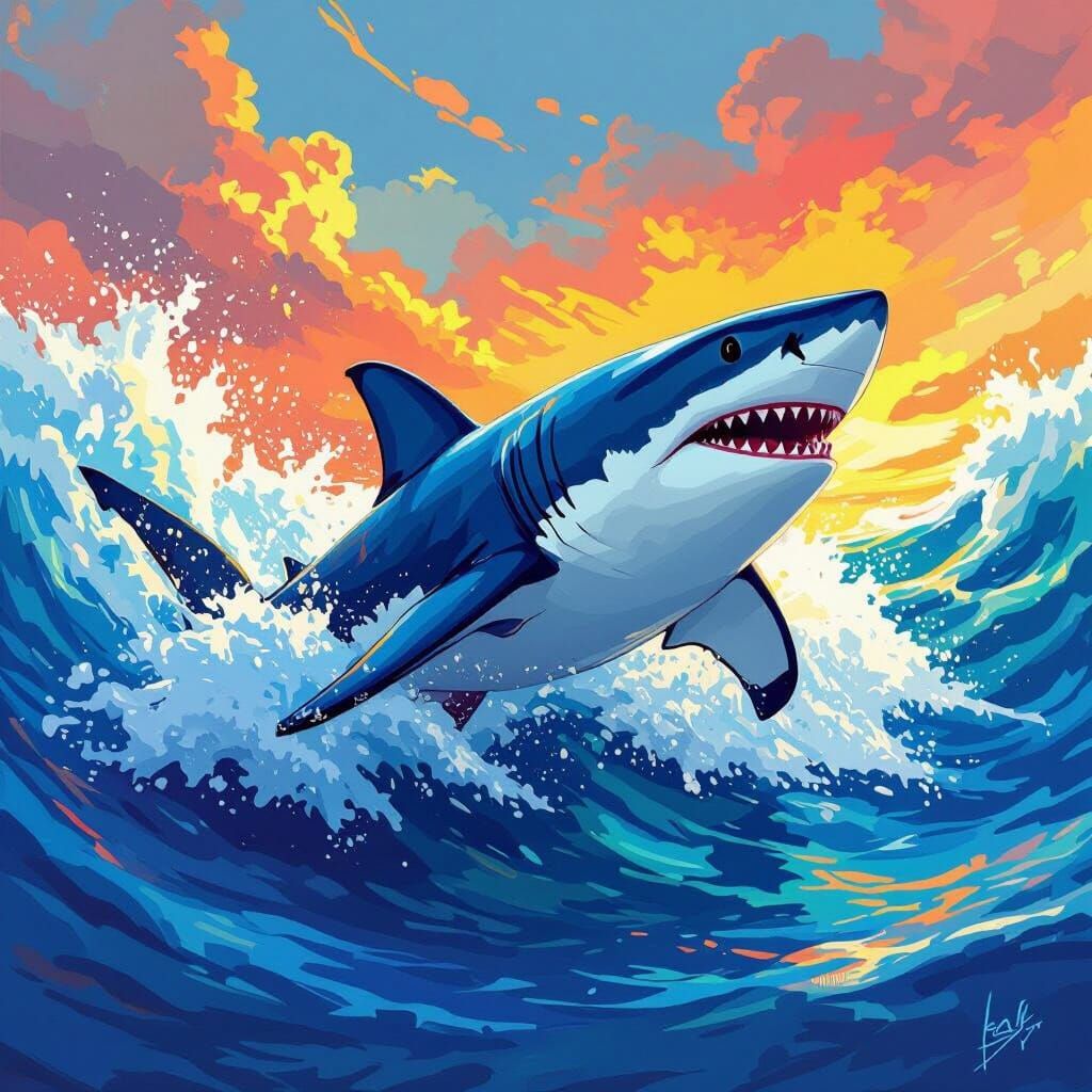 Shark with Blue Sneakers in Gurney Style