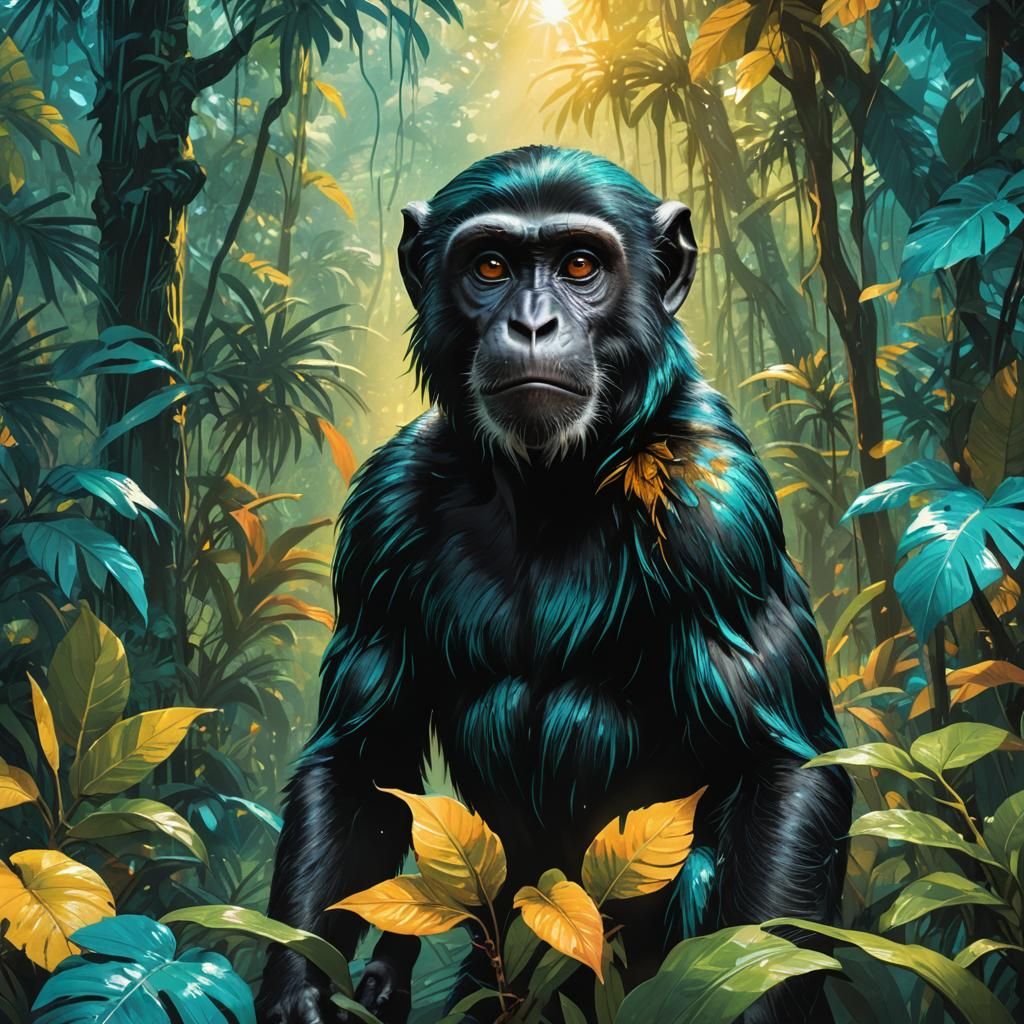 Vibrant Digital Illustration of Raylan the Monkey