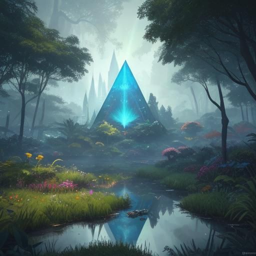 Mystical Triangle in Lush Environment, Digital Art