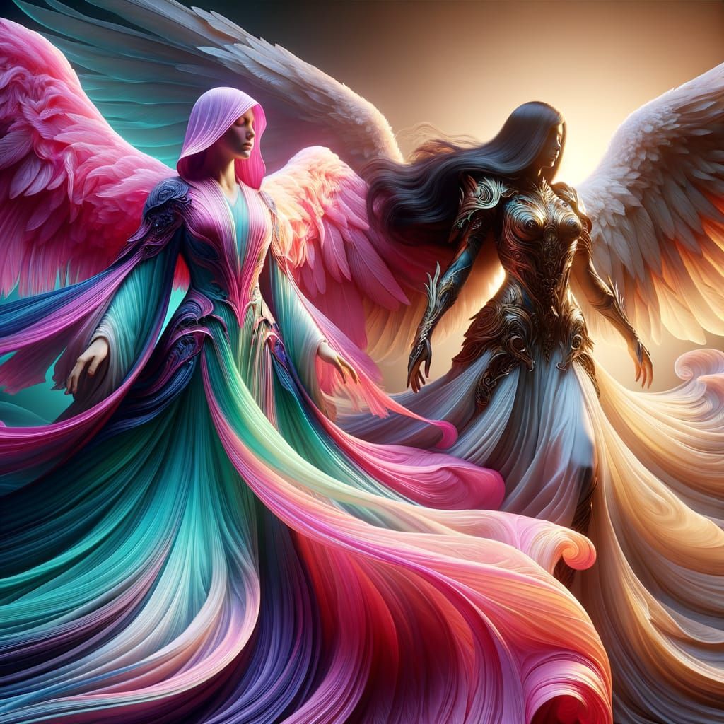 Ethereal Robe and Armored Angel in Anime Style