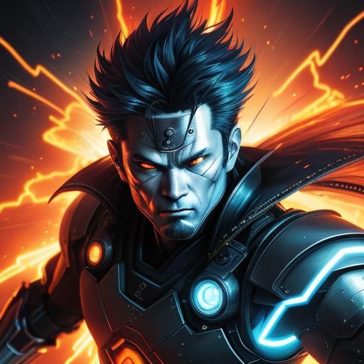 Silver Samurai with Energy Aura in Manga Style