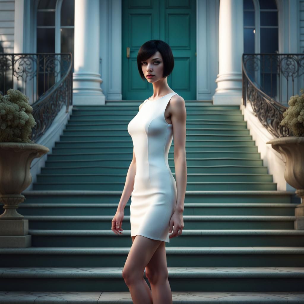 Woman on Mansion Steps: Fantasy Concept Art