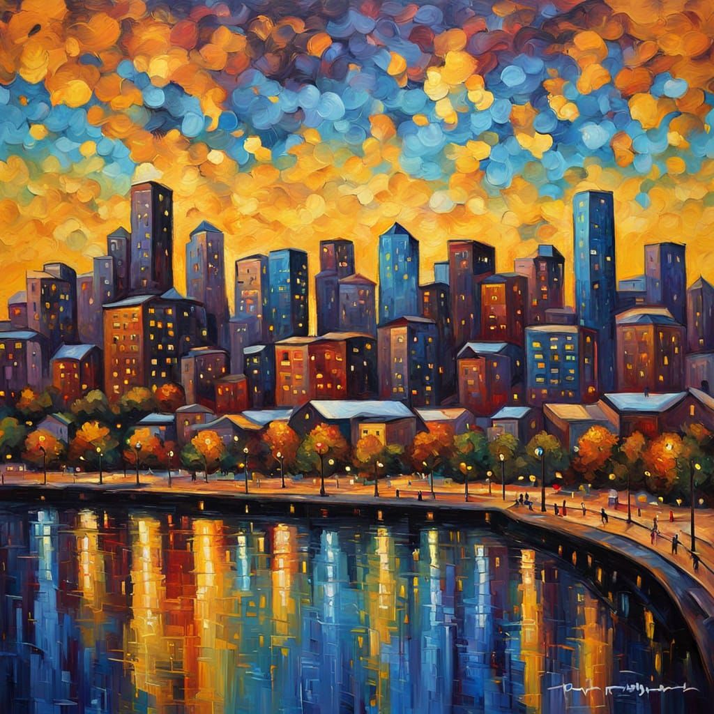 Minneapolis Cityscape in Neo-Impressionist Style