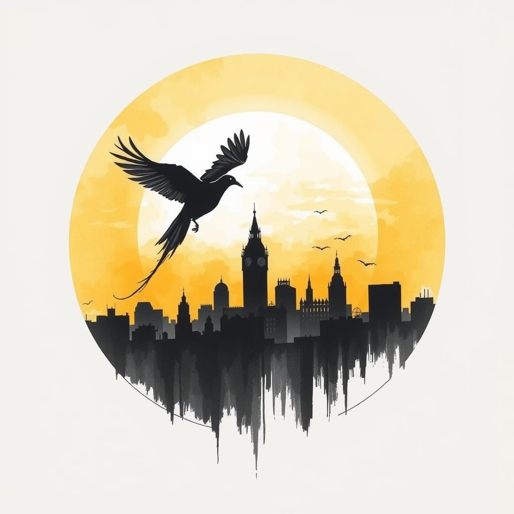 Minimalist Ink Cityscape at Golden Sunrise