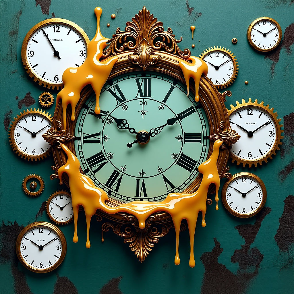 Surreal Melting Mirror Time Clock Concept