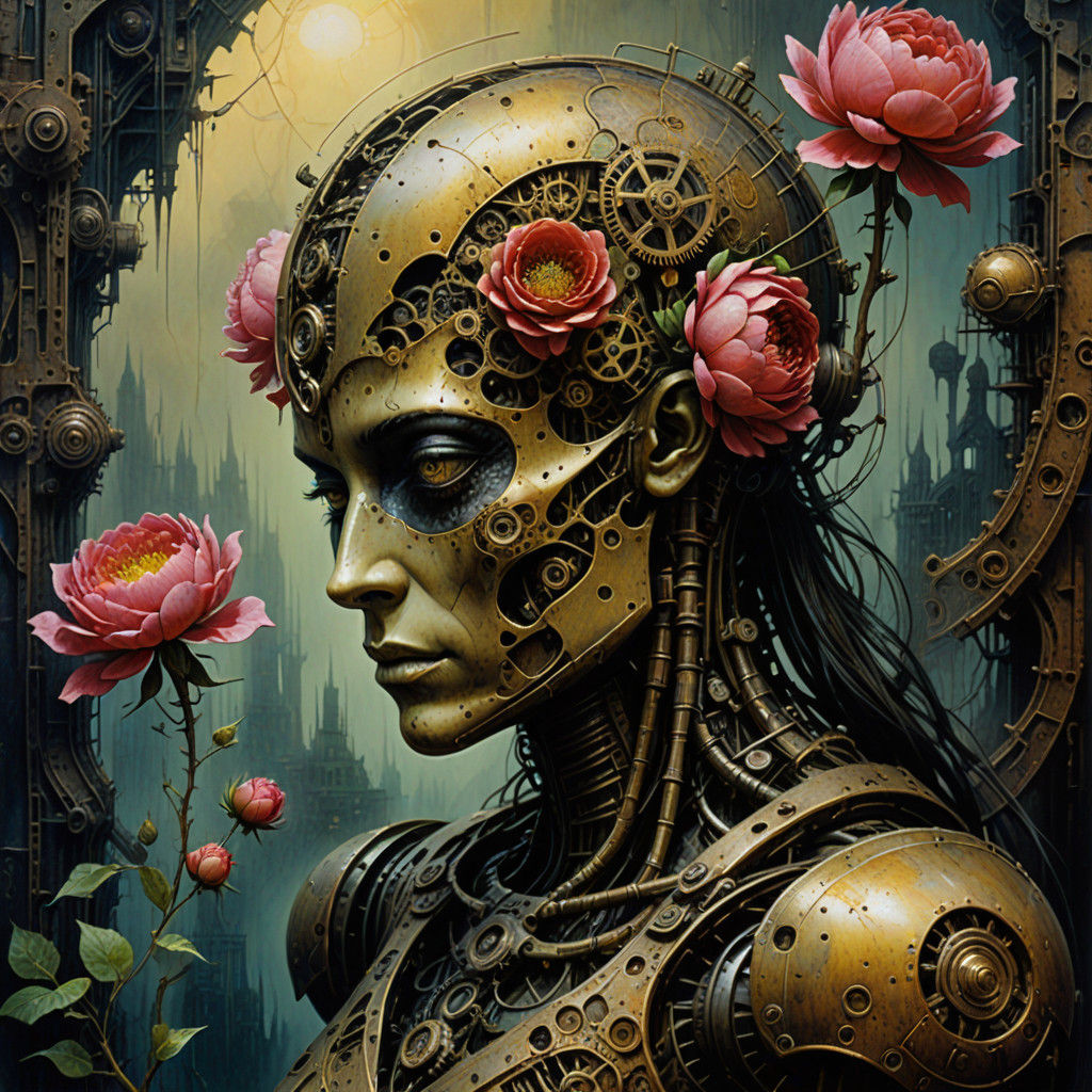 Steampunk Mechanical Blooms in Vibrant Alcohol Ink