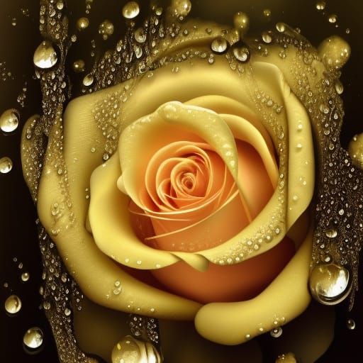 Hyperrealistic Rose with Morning Dew Waterdrops
