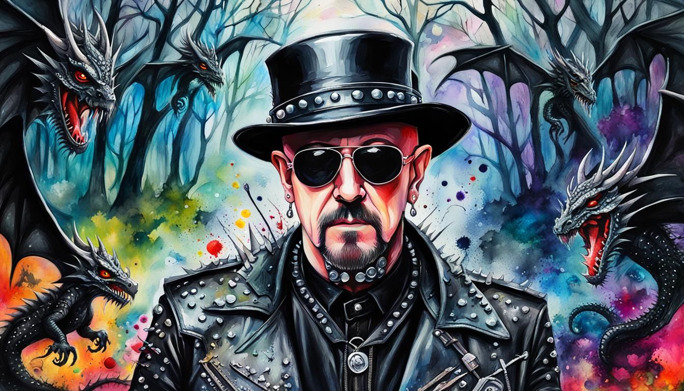 Rock Singer in Gothic Fantasy Forest, Watercolor Style