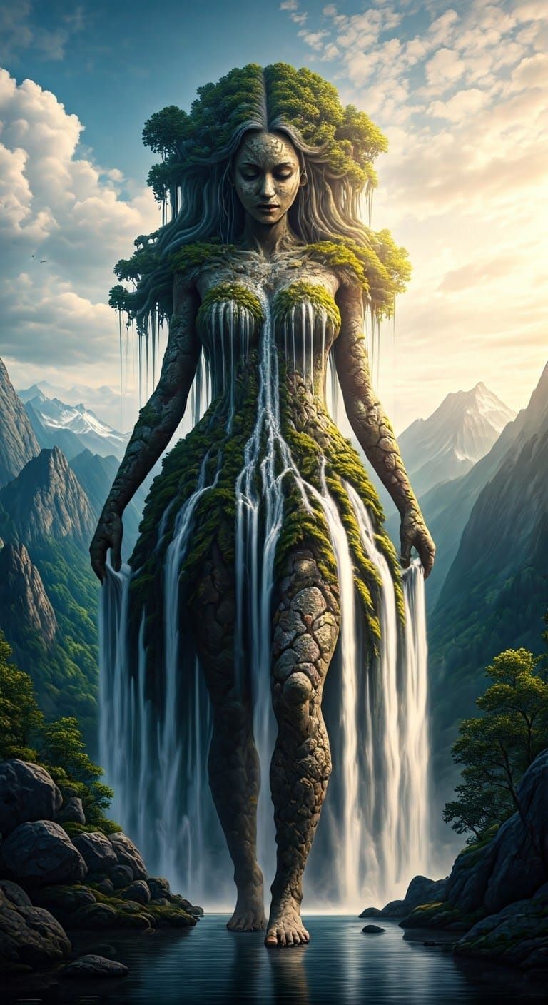 Barefoot Stone Giantess with Waterfall Hair