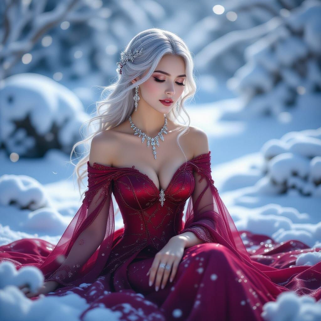Snow Queen in Moonlight Gown with Silver Jewelry