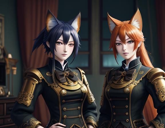 Steampunk Anime Kitsune in Uniforms