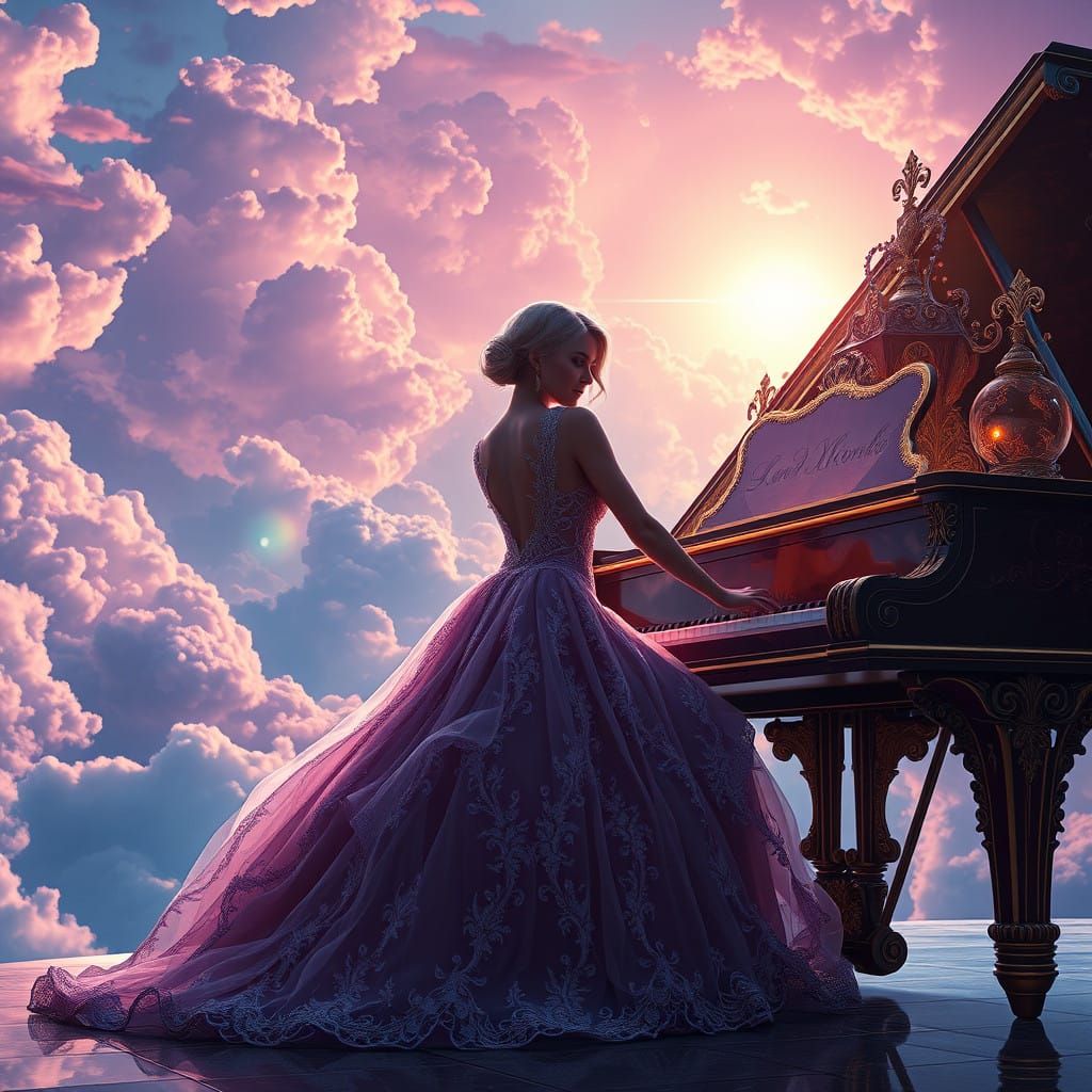 Ethereal Piano Maiden in Heavenly Realm