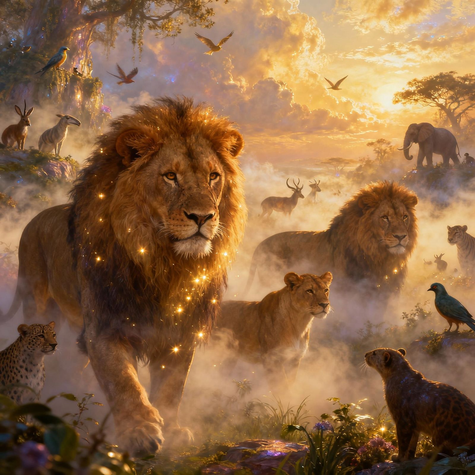 Ethereal Heaven With Majestic Lions and Animals