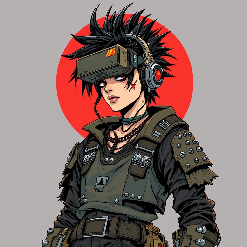 Cyberpunk Scavenger in High-Contrast Armor