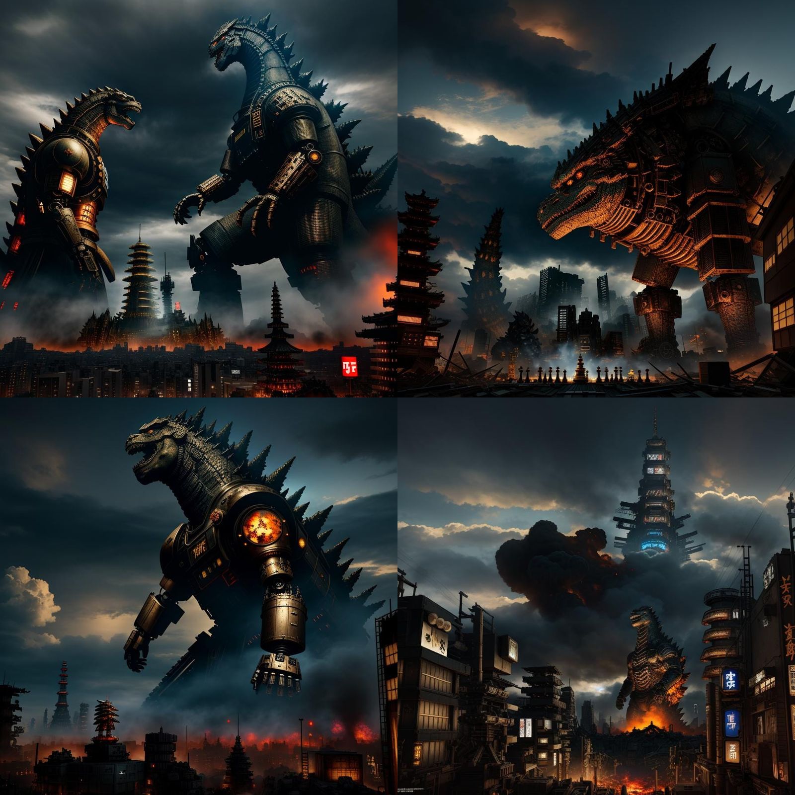 Giant Robot Plays Chess with Godzilla in Ruined City