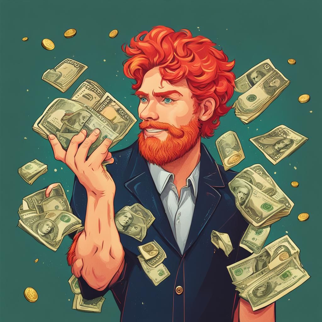 Red-Haired Man Holding Money