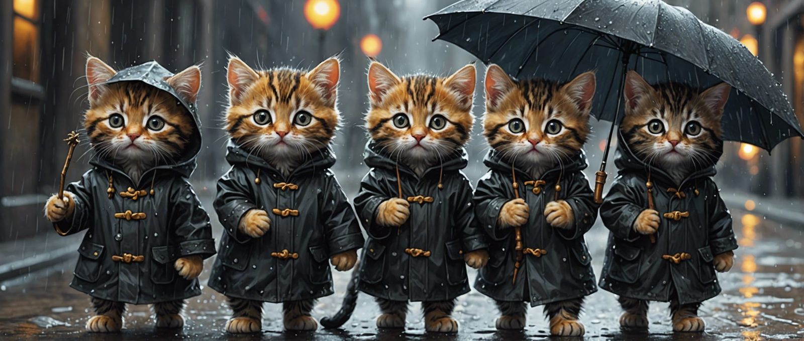 Kittens Seek Shelter From Rain: Fantasy Digital Art
