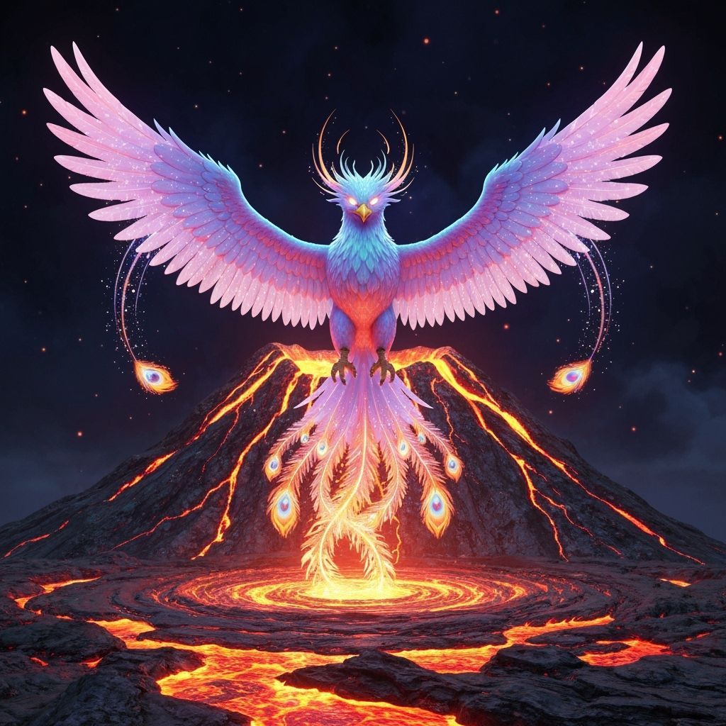 Bioluminescent Phoenix Rises: 3D Anime Art