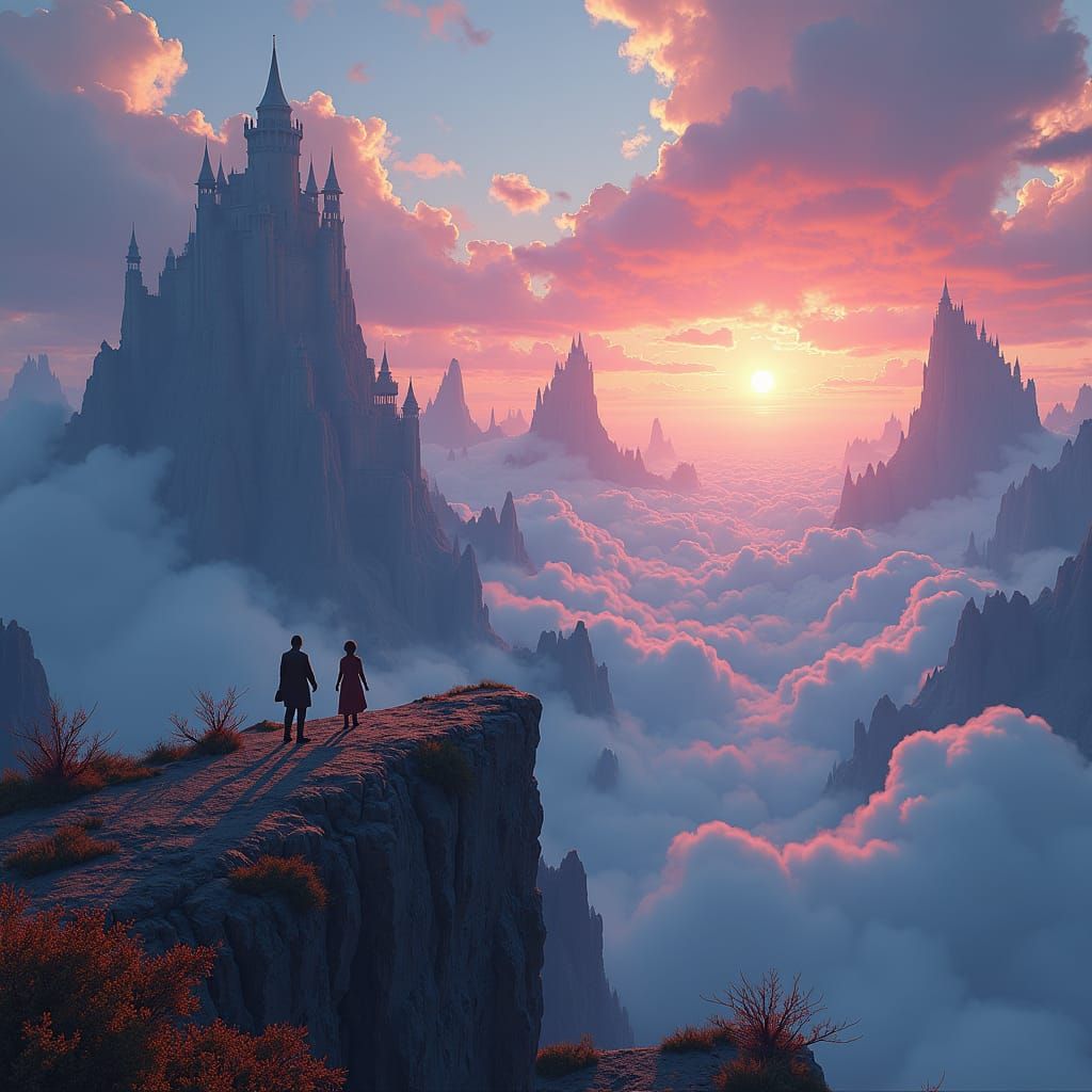 Heroic Trio Overlook Mystical Realm: Digital Art