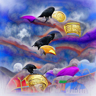 Mysterious Raven in Misty Landscape