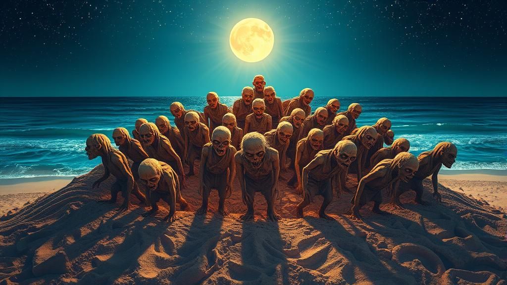 Sand Sculpture Zombie Army Emerges from the Sea