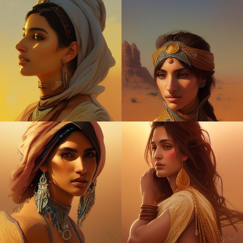 Middle Eastern Beauty in Desert Landscape Portrait