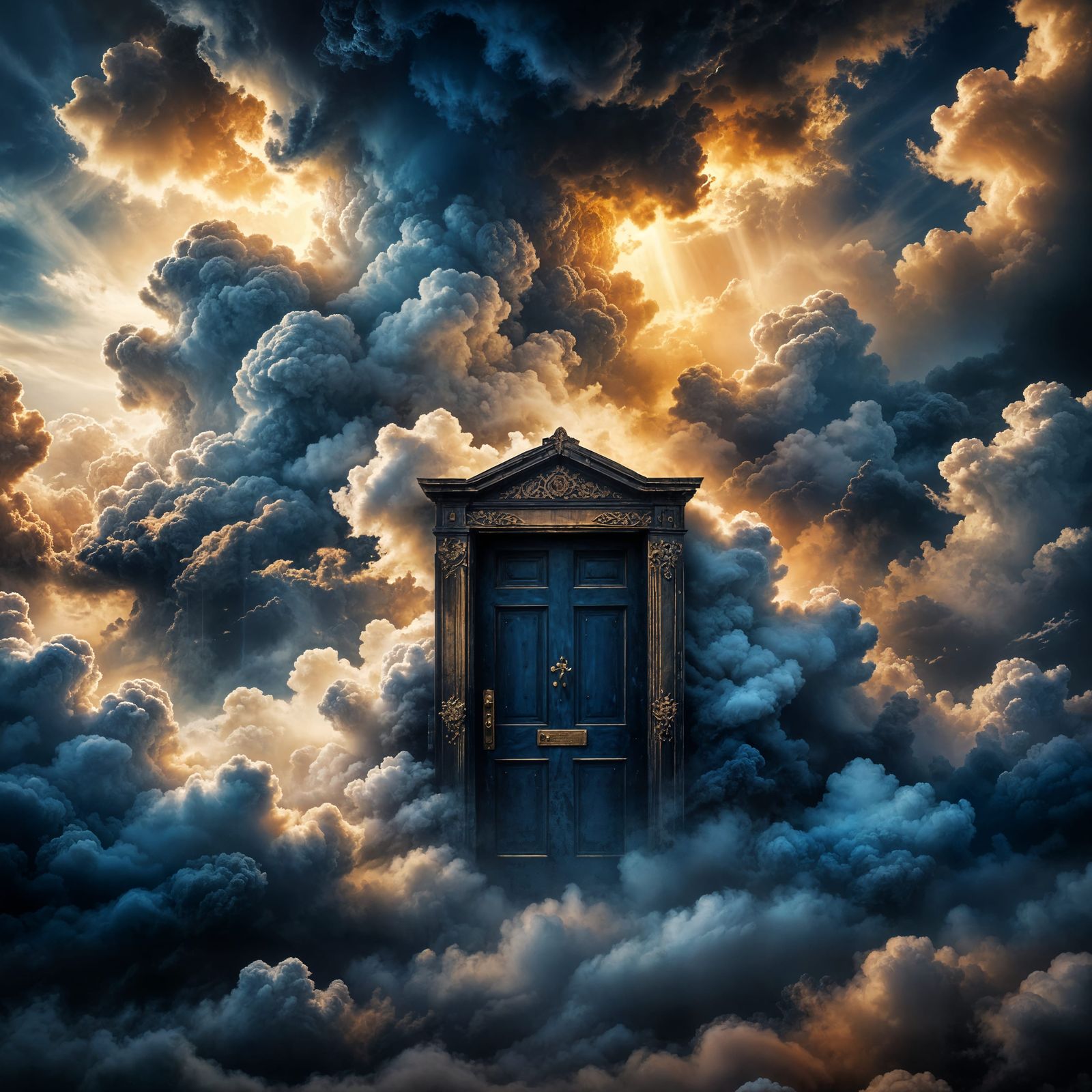 Mysterious Doorway in the Clouds: Dark Fantasy Watercolor