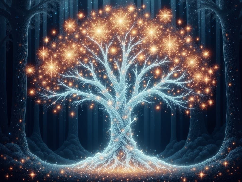 Magical Tree with Ice Trunk and Fire Leaves