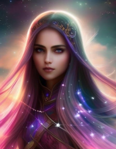 Beautiful Elf with Iridescent Hair and Pixie Dust