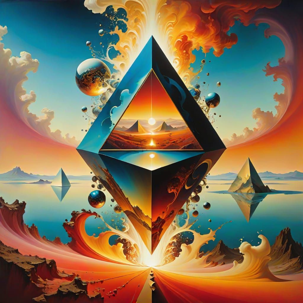 Surreal Fusion of Geometric Shapes in Blazing Radiance