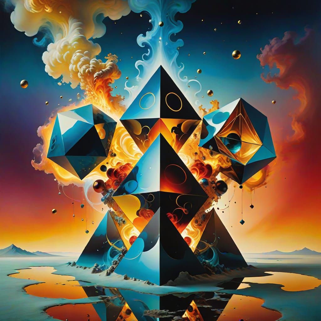 Surreal Geometric Fusion in Vibrant Cosmic Hues