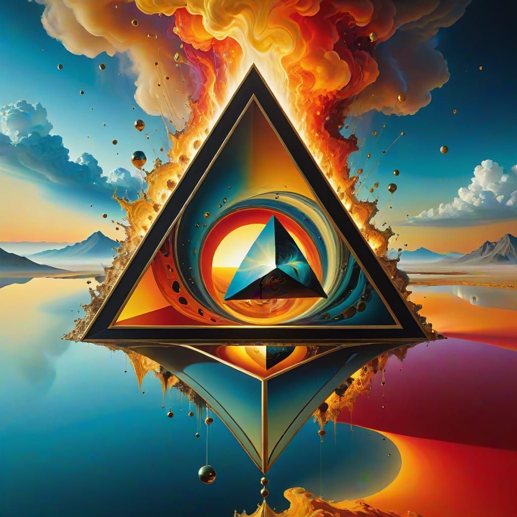 Vibrant Surrealism: Geometric Shapes Merging in Radiant Ligh...