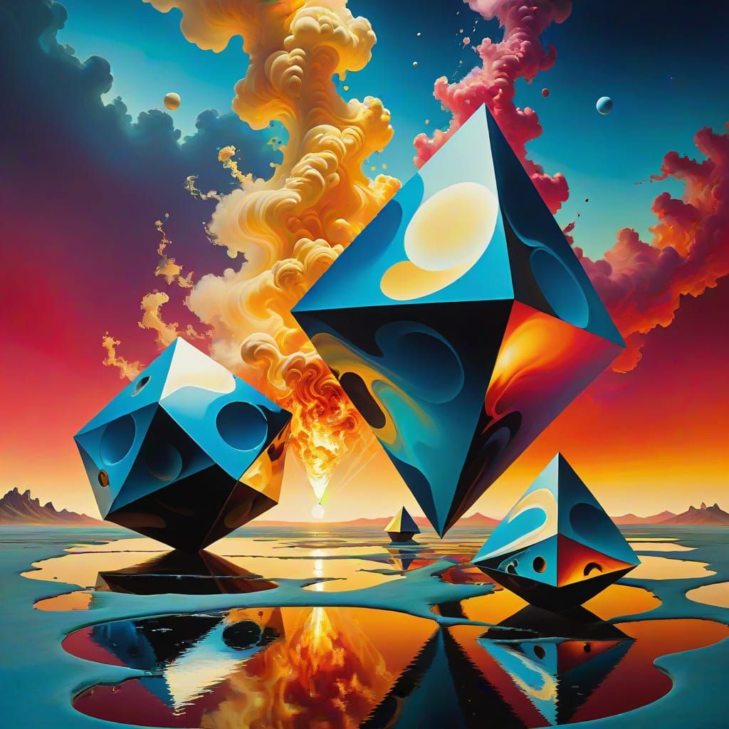Surreal Fusion of Geometric Shapes in Blazing Colors