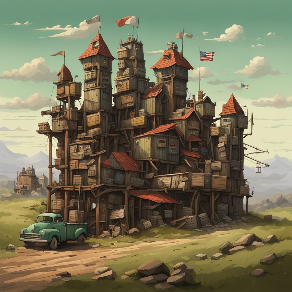 Whimsical Wooden Castle on Green Hill